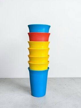 Vintage Tupperware Bell Tumblers - Colorful Stackable - Blue, Yellow & Red
